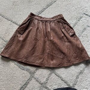 Anthropologie Daughters of the Liberation brown genuine Leather skater Skirt 6